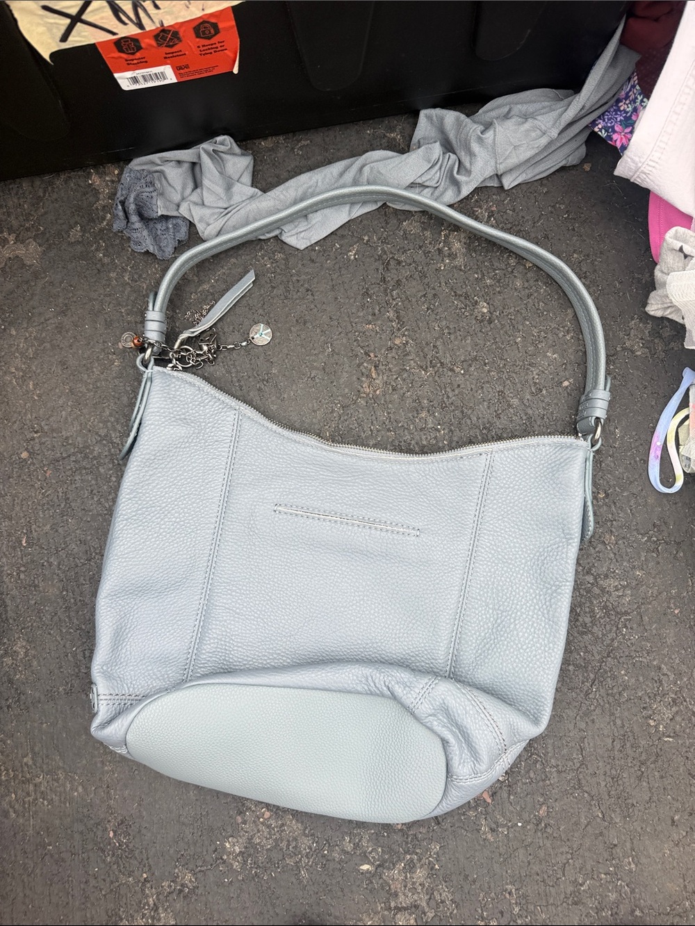 Light Blue Pebbled Leather Shoulder Bag